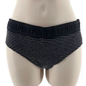 Victoria's Secret PINK Black Silver Sheer Bottom Logo Waistband Size Medium